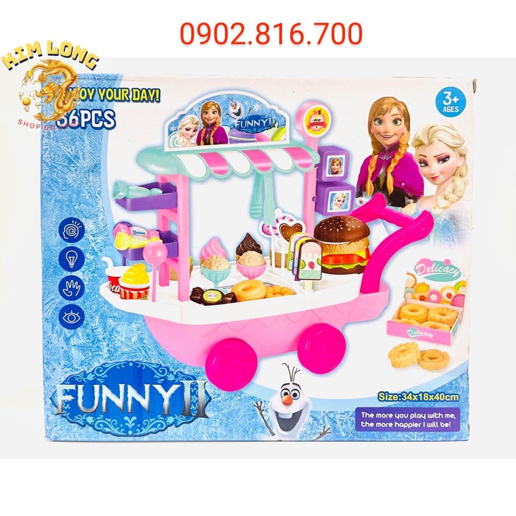 Đồ chơi bán hàng xe đẩy bán kem Ice cream nhạc đèn màu hồng hình công chúa Elsa 36 chi tiết 926