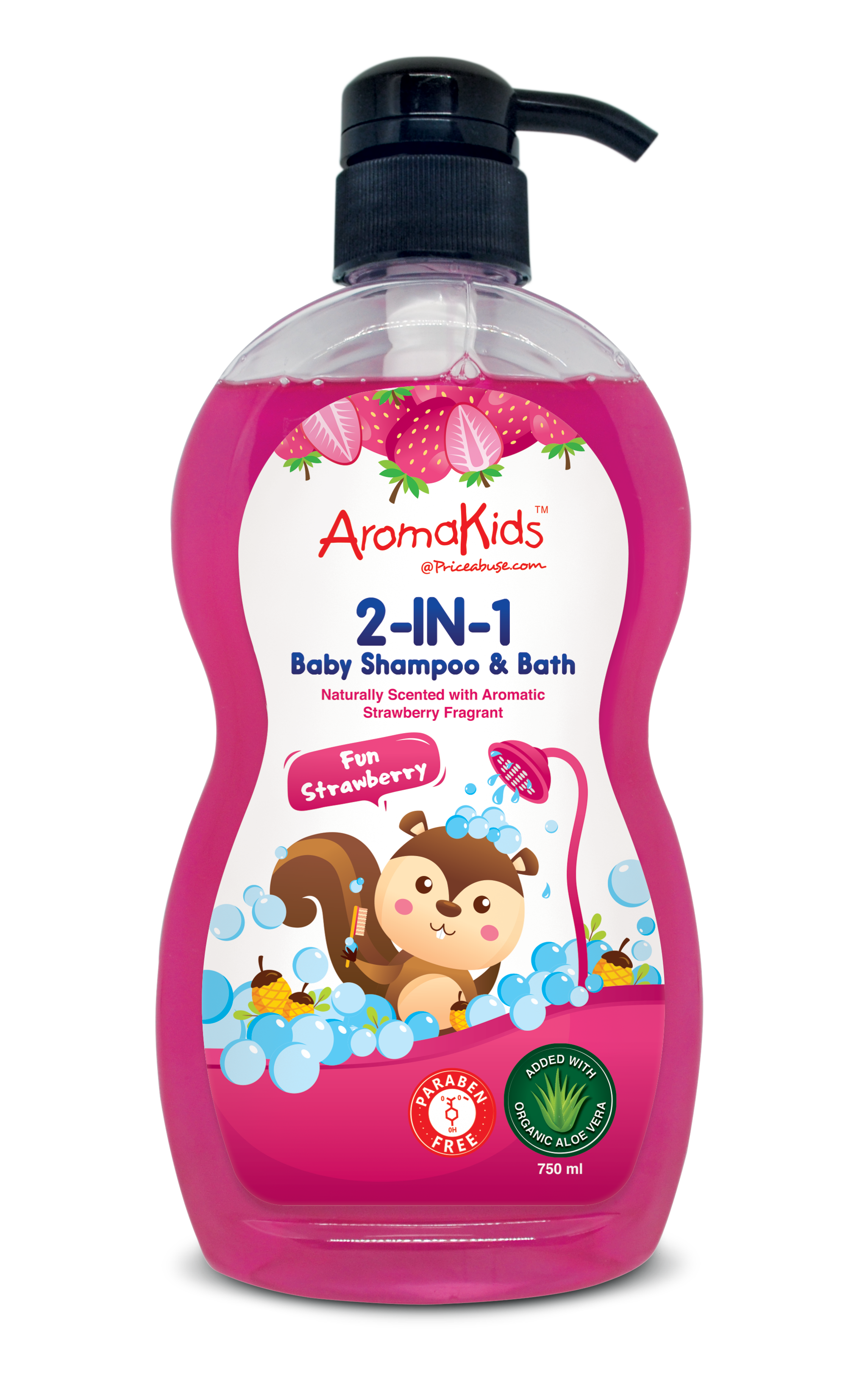 Sữa tắm gội cho bé; sữa tắm bé;sữa tắm gội 2in1;sữa tắm gội 2in1 AromaKids-Hương dâu, 750ml/chai