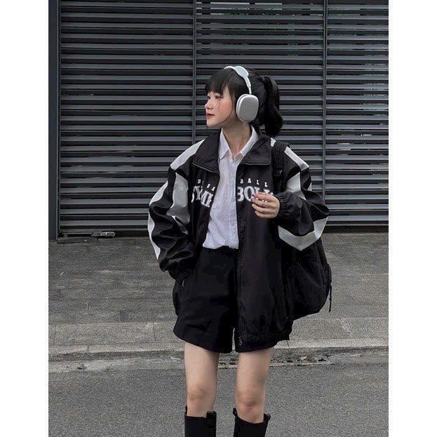 Áo khoác dù Active Track Jacket Symbolic chất dù 2 lớp, áo khoác bomber nam nữ đen trắng form rộng, Áo gió cặp đôi Camping đi phượt thể thao chất liệu gió dày dặn