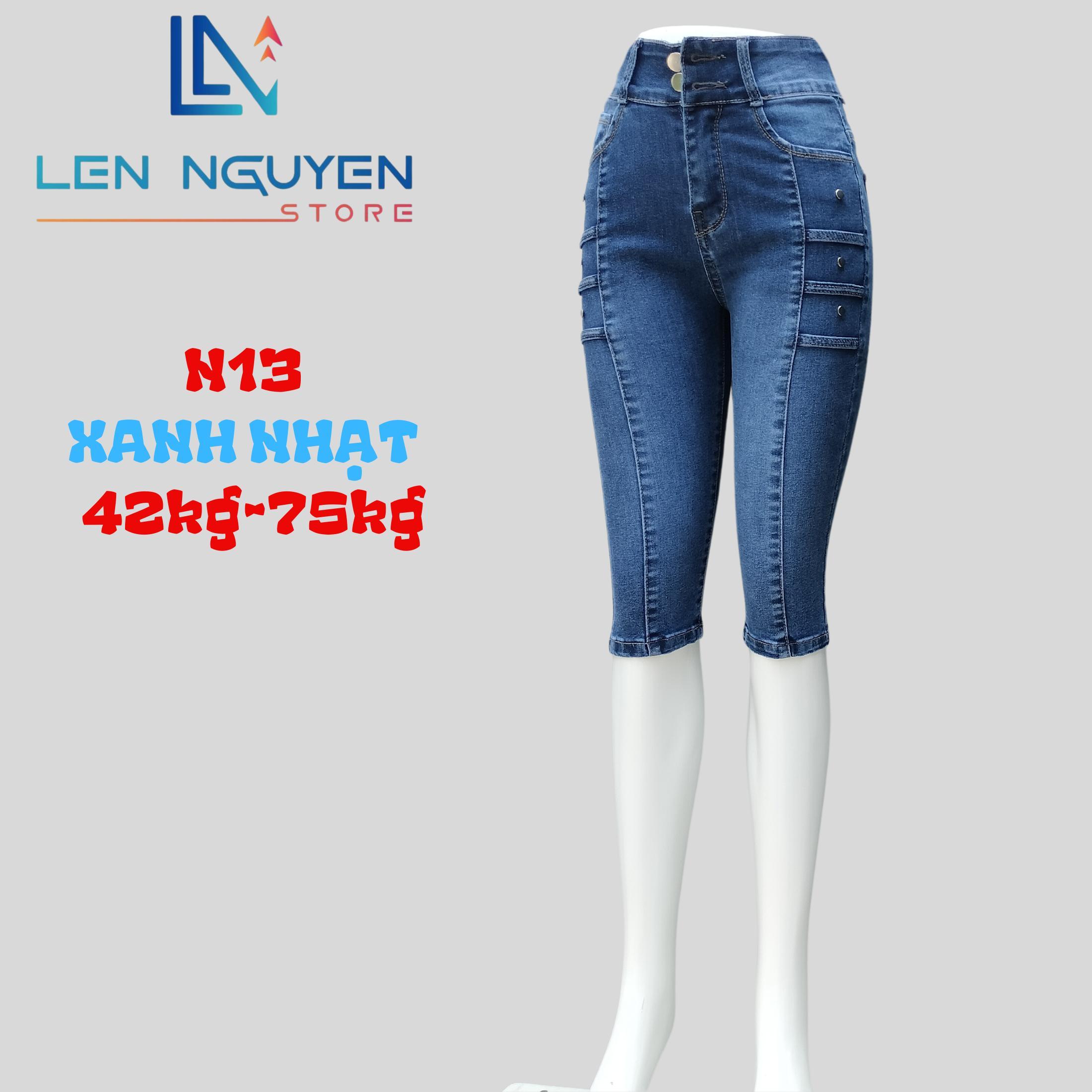 N13_Quần jean nữ, ngố 7 tất, lưng cao, quần bò nữ dáng ôm, quần rin nữ có big size, cho 42kg đến 75k - Xám