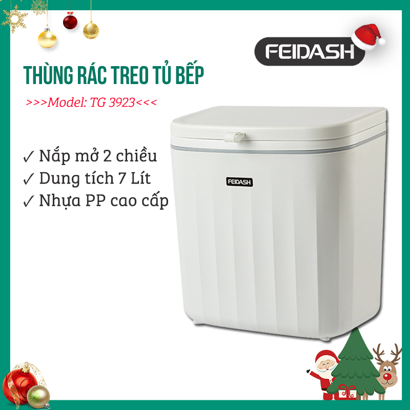 Thùng Rác Treo Tủ Bếp Có Nắp Đậy Thông Minh, Thùng Rác Treo Tường Dán Tường Có Thanh Treo Cửa Tủ Bếp FEIDASH - Hàng Chính Hãng