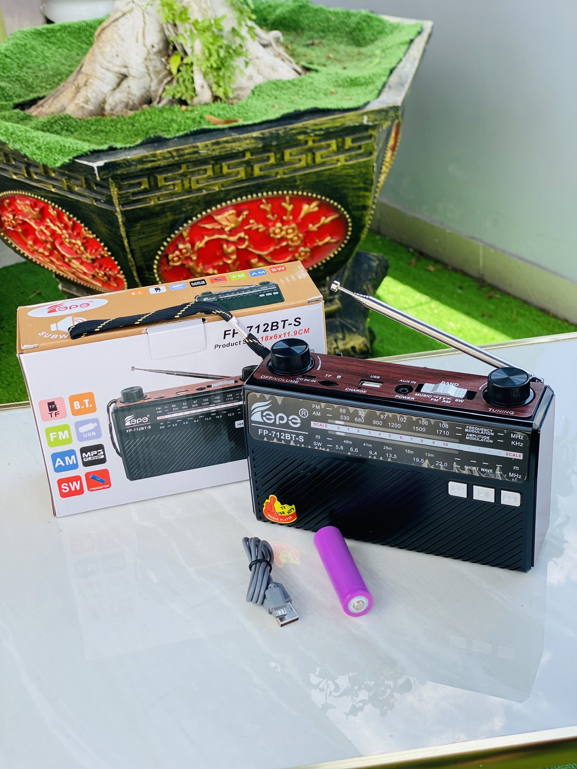 Đài radio FP712BT cổ điển vintage dùng pin sạc có năng lượng mặt trời quà tặng ông bà cha mẹ ý nghĩa hàng nhập khẩu