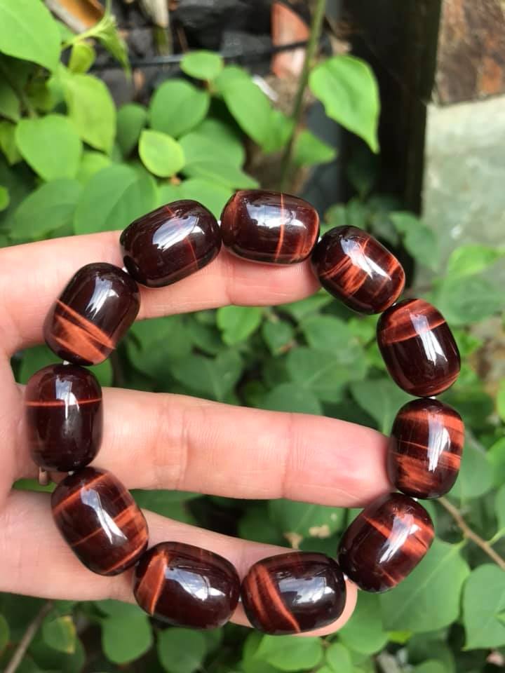Vòng tay Nam Đá Thạch Anh Mắt Hổ Đỏ Nâu Lu Bóng Đẹp Size hạt 13mmx Dài 18mm Nam mệnh Hoả Thổ 100% đá thiên nhiên tốt sức khỏe hợp mệnh tốt cho công việc