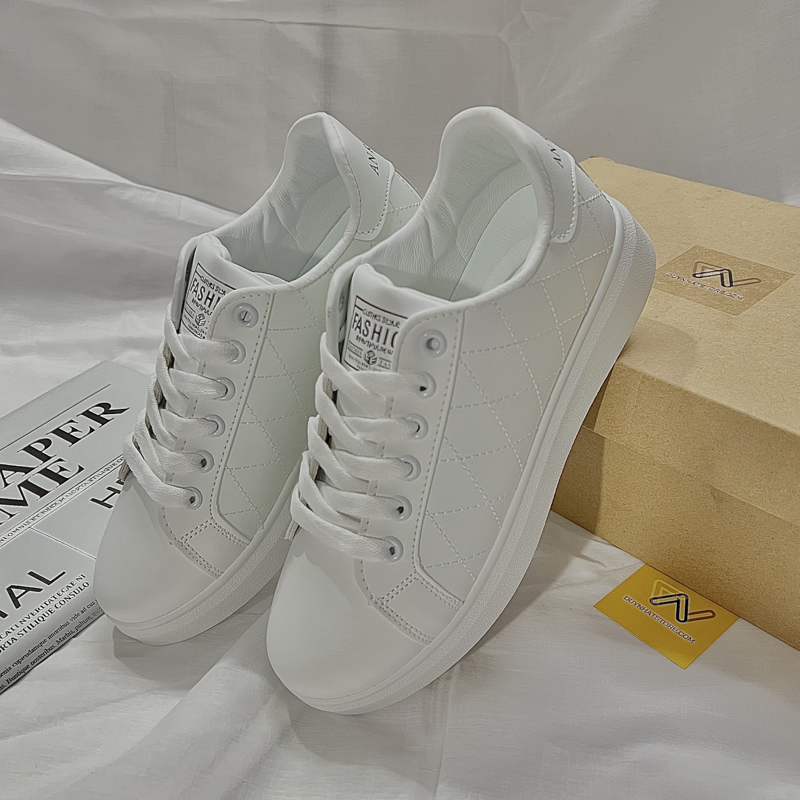 Giày Thể Thao Nữ Màu Full Trắng Hết Phối Chỉ Trơn Ô Duy Nhật Store Xinh Sang Bonsai Uzzang Đẹp Cao 2cm Êm Sneaker Bata