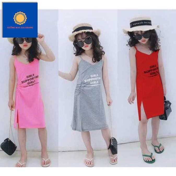Váy bé gái 7kg-40kg, kiểu dây tăng-đơ, may nhúng hông, chẻ tà - Xưởng may - Gia Khang