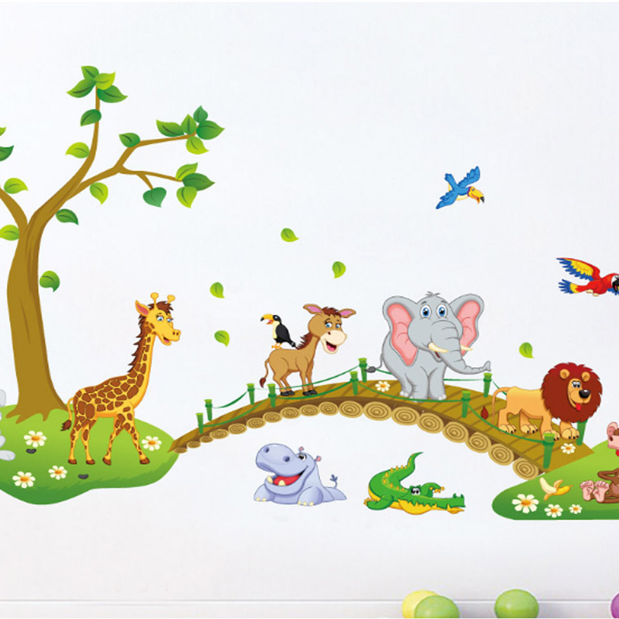Decal dán tường thú qua cầu