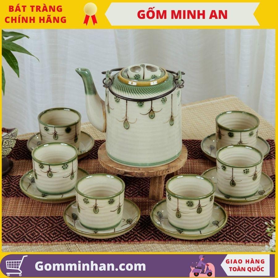 Bộ Ấm Tích Sứ men tro cổ- Gốm Sứ Bát Tràng- gốm Minh An dung tích 1.2lit