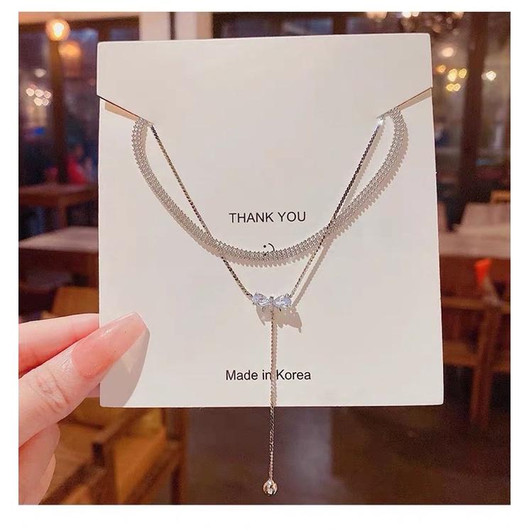 Dây chuyền vòng cổ choker nữ titan không đen dây đôi mặt nơ đẹp Ring House