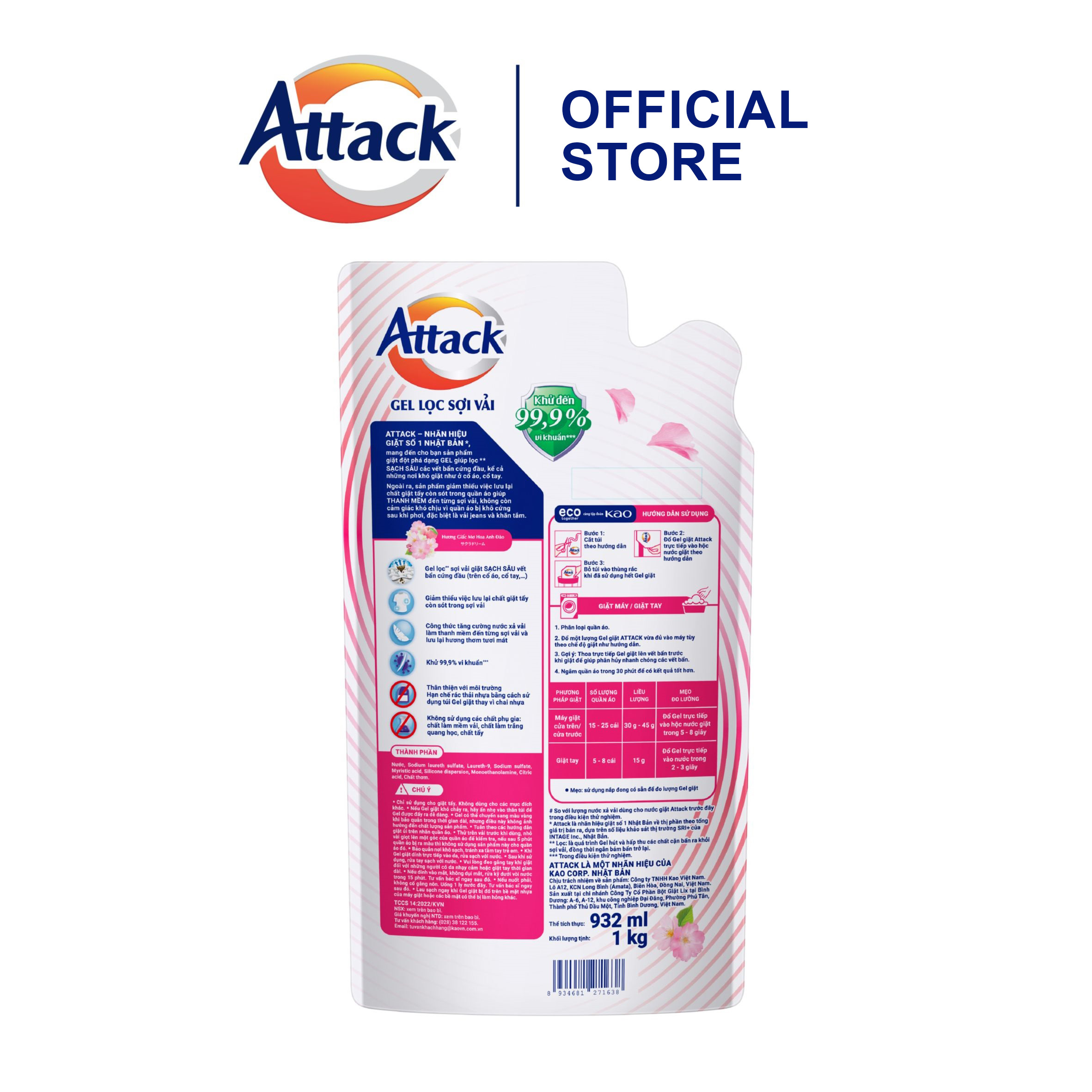 Gel Giặt Attack Hương Giấc Mơ Hoa Anh Đào Túi 1Kg