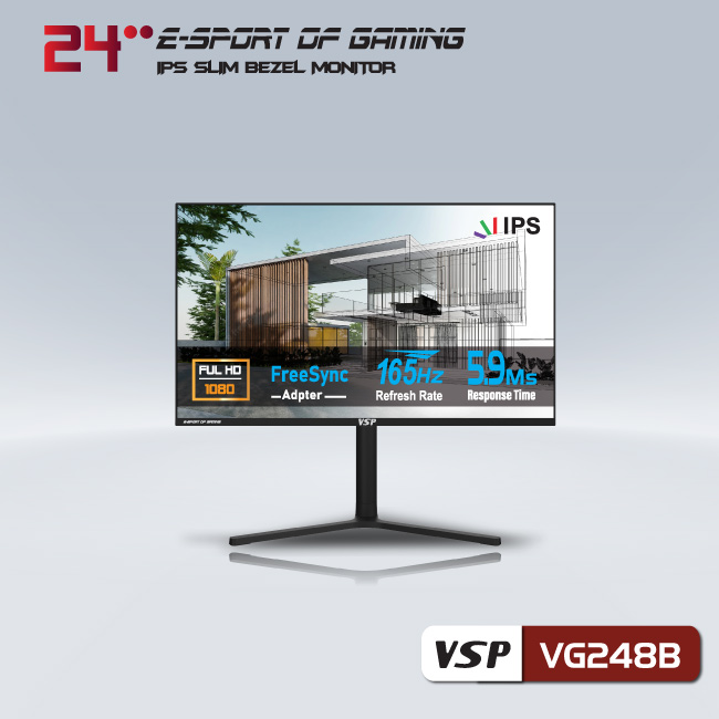 Màn hình gaming VSP Esport Gaming VG248B (24inch | FHD | IPS | 165Hz) - Hàng chính hãng