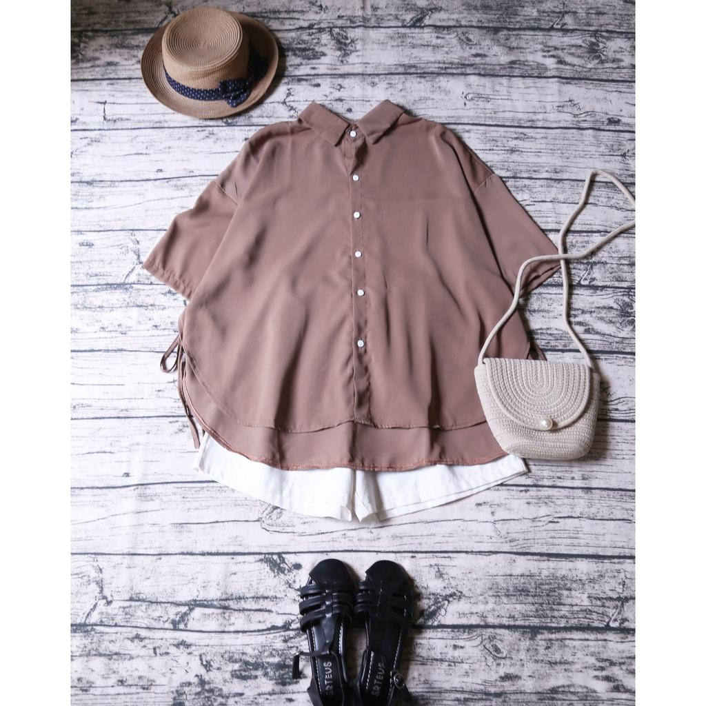 ÁO SƠ MI OVERSIZE VẠT HIGHLOW THẮT DÂY HAI BÊN