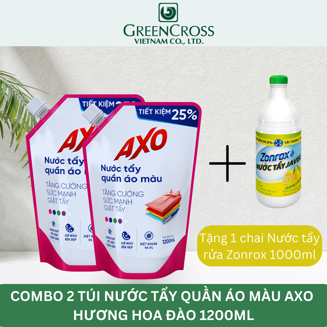 [Combo 4 TẶNG 5] 4 Túi Nước tẩy quần áo màu đánh bay vết bẩn AXO 1200ml không mùi khó chịu