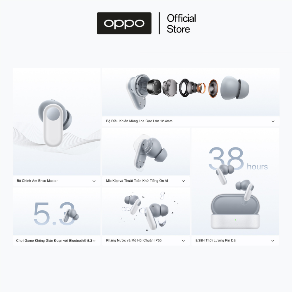 Tai nghe Bluetooth True Wireless OPPO Enco Buds2 Pro | 38 giờ phát nhạc | Mic kép | Khử ồn AI | - Hàng chính hãng