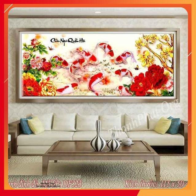 Tranh Đính Đá CÁ CỬU NGƯ QUẦN HỘI