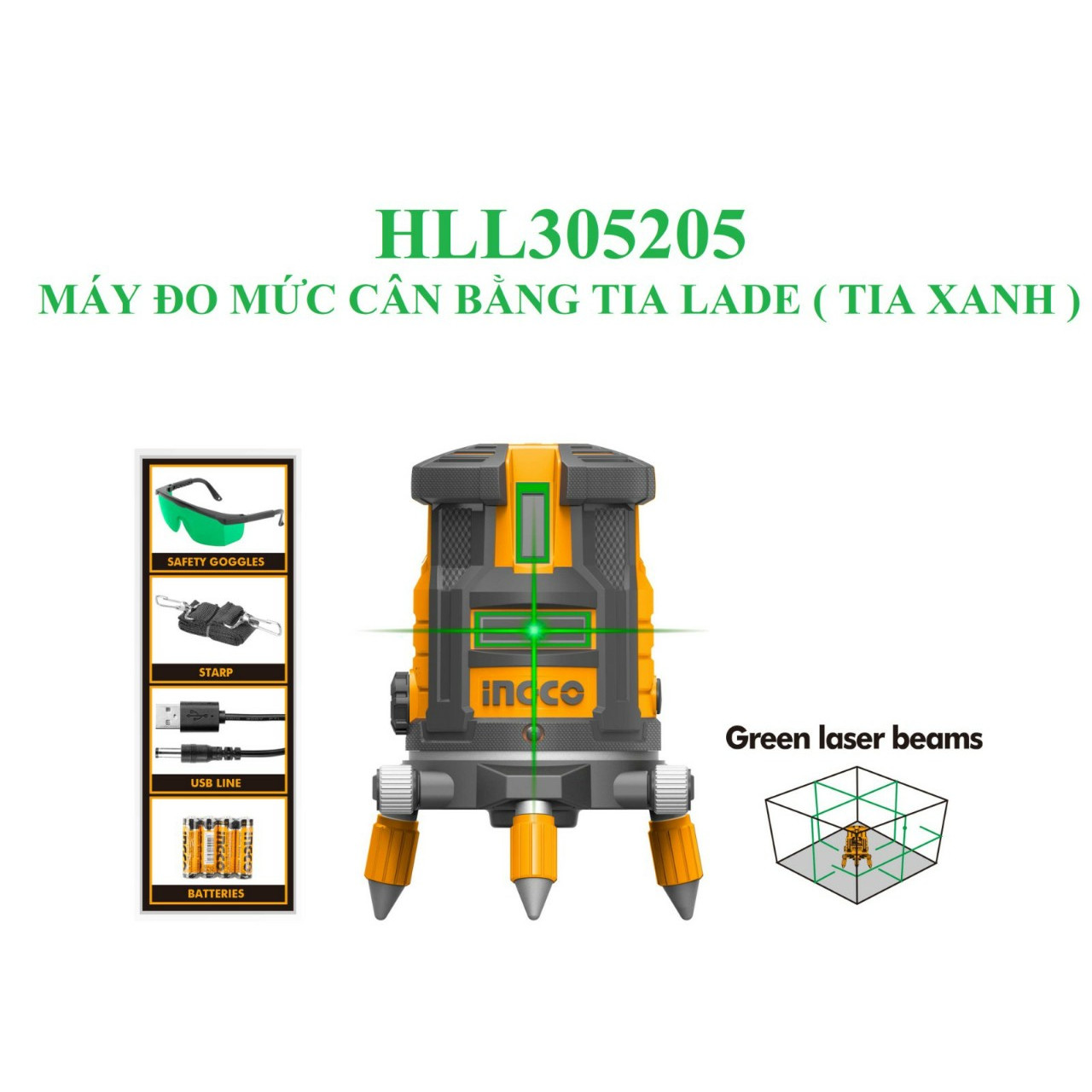 Máy đo mức cân bằng lazer (tia xanh) INGCO HLL305205