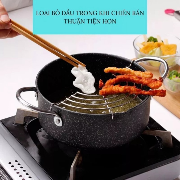 Nồi chiên dán sâu lòng chống dính đa năng dùng được cho mọi loại bếp tặng kèm vỉ gác dầu xuất nhật cao cấp