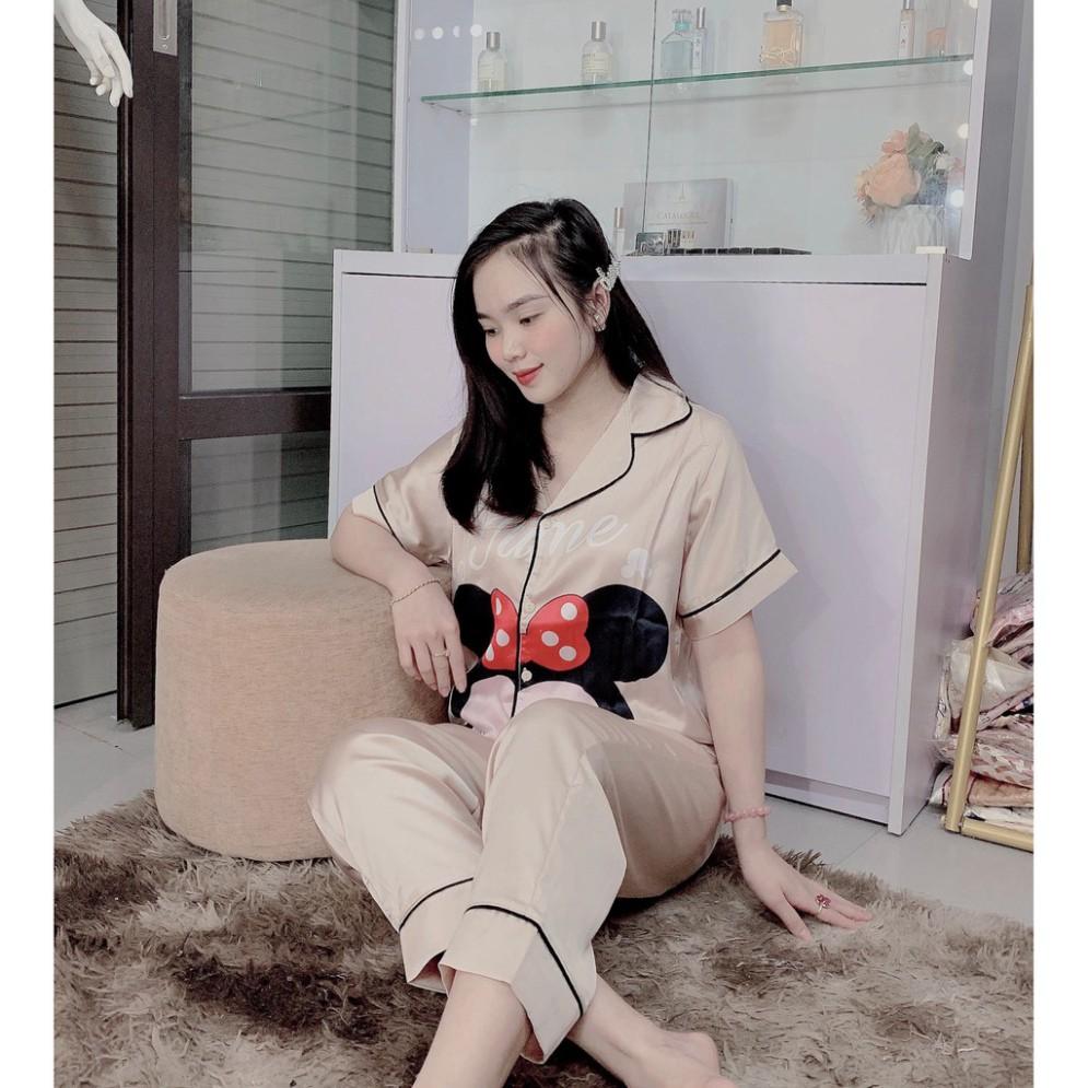 Bộ đồ Pijama lụa HÀNG SIÊU ĐẸP Bộ Satin cộc dài hoạ tiết - mát lịm