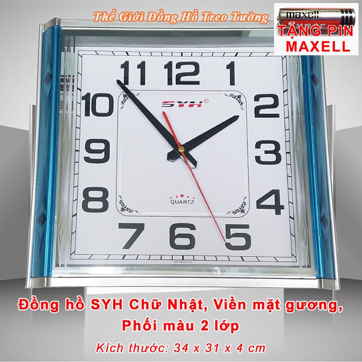 Đồng Hồ Treo Tường KIM TRÔI SYH Chữ Nhật Viền Mặt Gương – Thiết Kế Phối Màu 2 Lớp – Bảo Hành 1