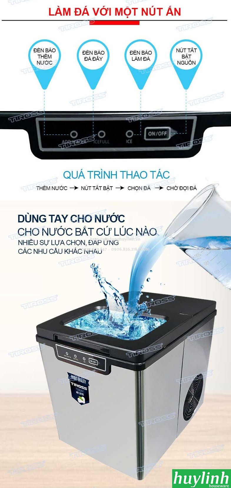 Máy làm đá viên gia đình Tiross TS9351 - 13kg/ngày - Hàng chính hãng