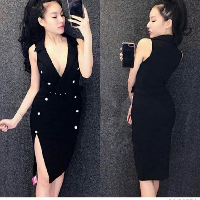 Đầm cổ vest khoét ngực sexy