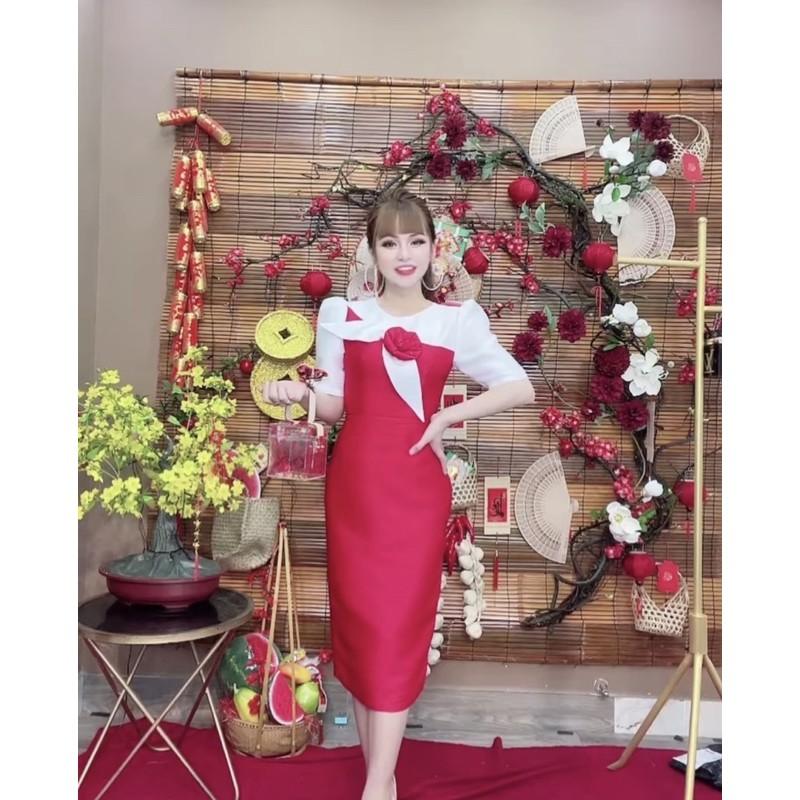 Đầm nơ ngực tay bồng dáng A (Size L&lt;60kg)
