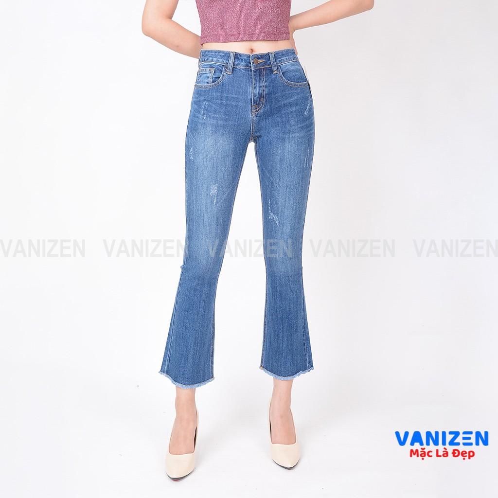 Quần jean nữ ống loe đẹp lưng cao cạp cao xước nhẹ hàng hiệu cao cấp mã 409 VANIZEN