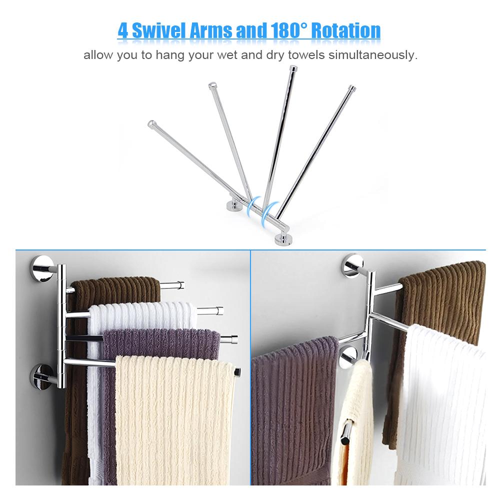 Giá treo khăn 4 thanh xoay 180 độ bằng thép khong gỉ, khá tiết kiệm diện tích