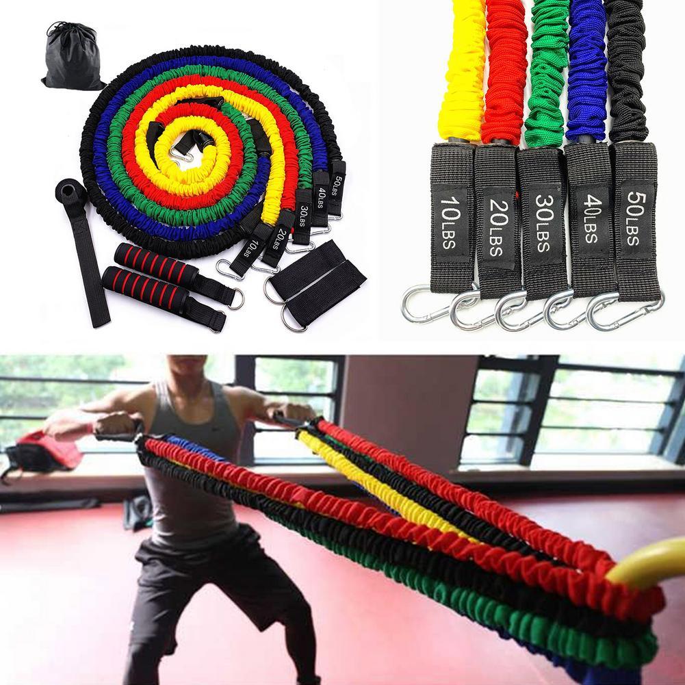 11pcs/set nang động cơ điện trở ống kéo dây kéo dây cao mủ tự nhiên Thiết bị tập thể dục 150 lbs dải điện trở: Đen: Đen