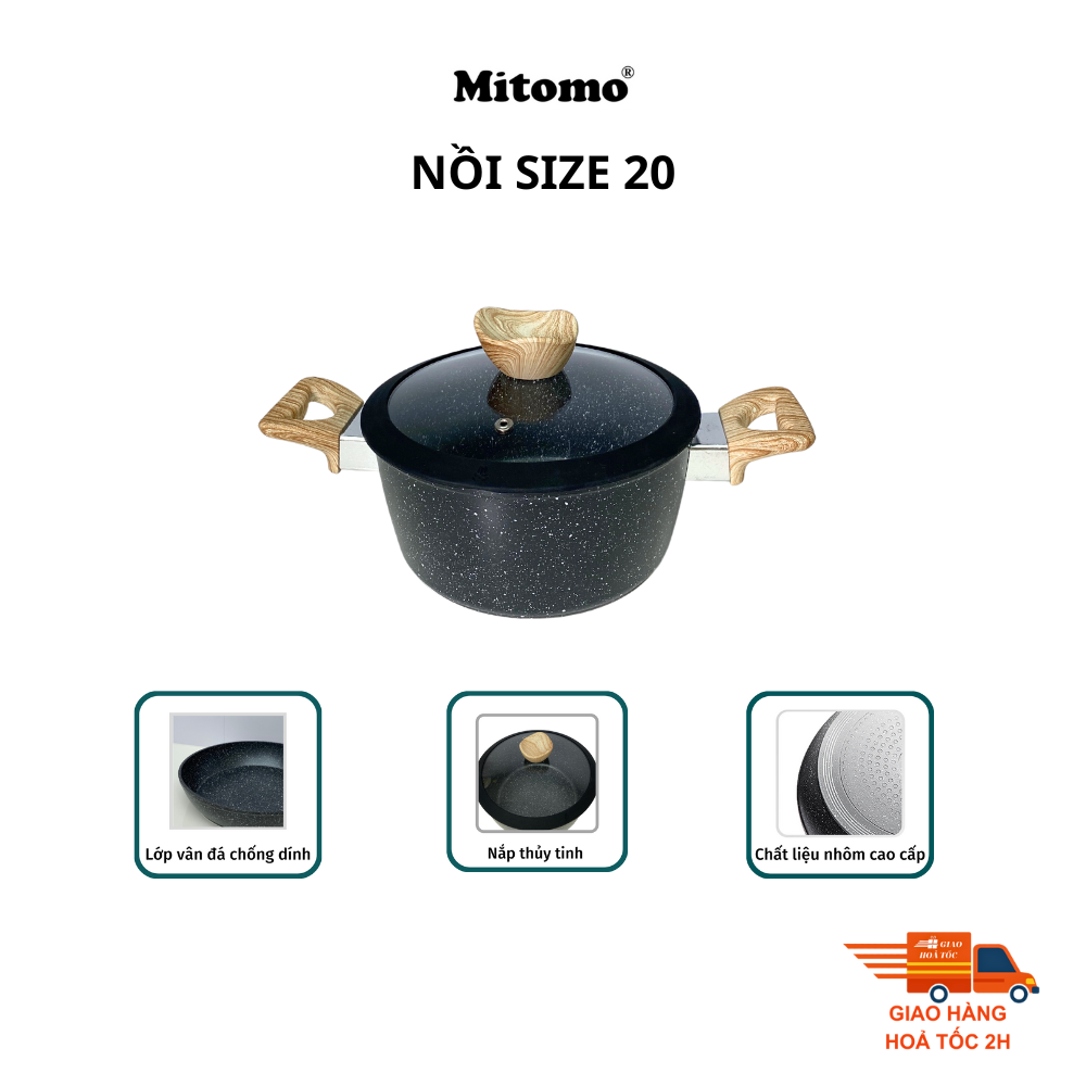 Bộ nồi chảo vân đá 6 món chống dính cao cấp Mitomo Queen Time, dùng cho bếp từ, bếp ga - Hàng chính hãng