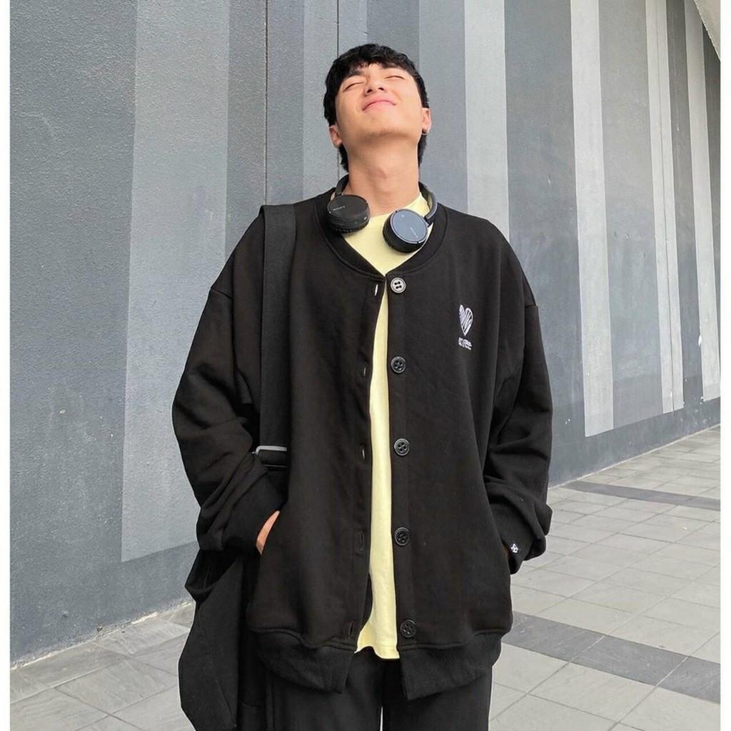 Áo khoác cardigan unisex form rộng nam nữ hình tym chất nỉ ngoại bao đẹp