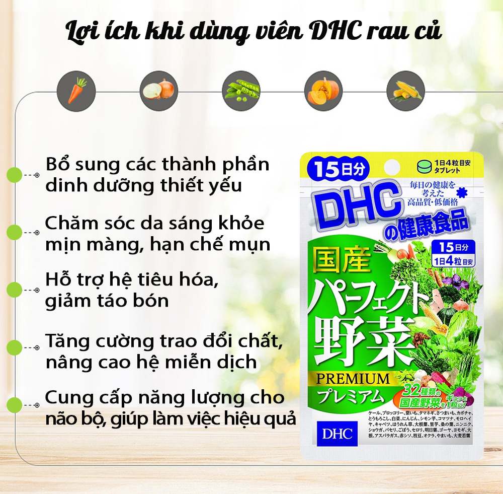 Viên uống rau củ DHC Nhật Bản bổ sung chất xơ, giảm nổi mụn và nóng trong và làm đẹp da JN-DHC-VEG