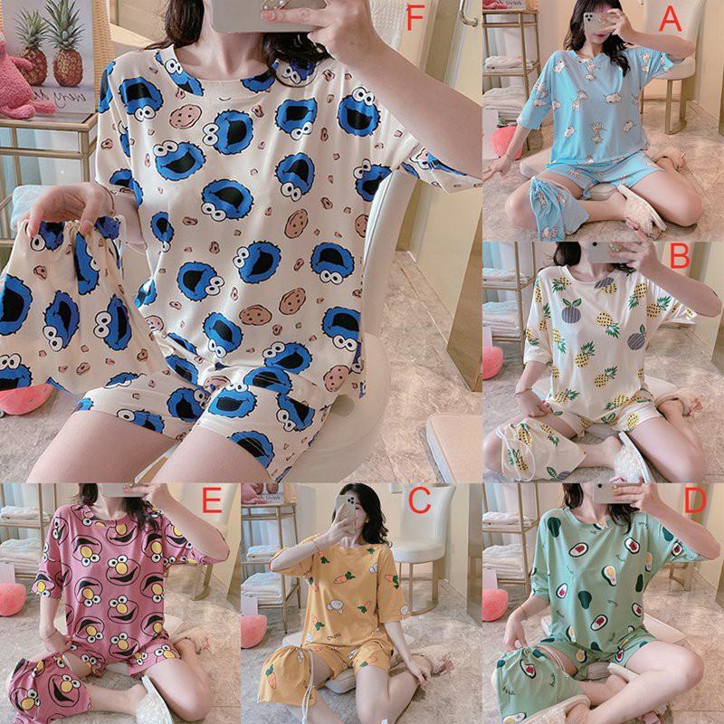 Bộ Đồ Ngủ Ba Món Ngắn Tay Dáng Rộng Xinh Xắn Cho Nữ Mùa Hè Kiểu Hàn Quốc