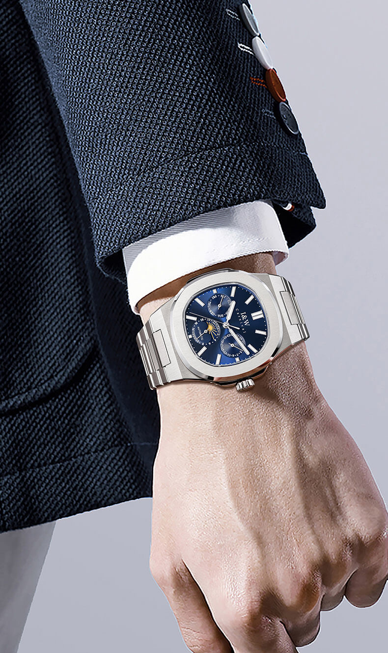 Đồng hồ nam chính hãng I&W CARNIVAL 55886G-1 mặt xanh navy size mặt 42mm,kính sapphire ,chống nước 50m,dây thép không gỉ