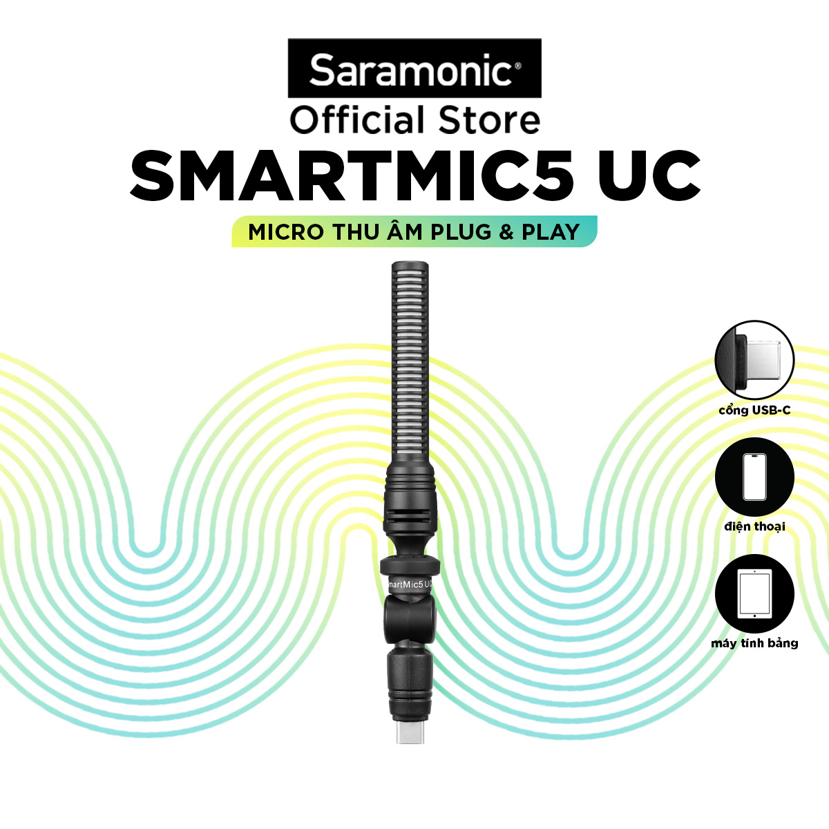 Micro Thu Âm Không Dây Saramonic SmartMic5 UC - Kết Nối Điện Thoại Android/ Cổng USB-C - Livestream/ Podcast/ Quay Vlog/ Ghi âm - Hàng Chính Hãng