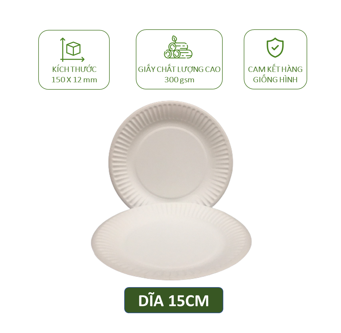 20 dĩa giấy đường kính 15cm, 18cm, 20cm dùng 1 lần ăn bánh kem, trái cây, salad, picnic,...