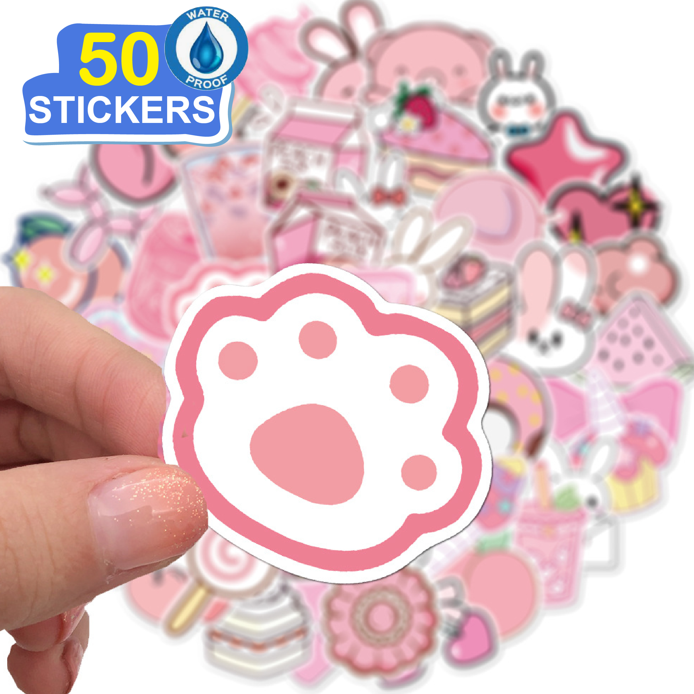 50 Stickers Cô gái màu hồng -Giấy Hình dán dễ thương hoạt hình trang trí laptop, điện thoại, ipad, cốc nước, sổ tay, vali du lịch, scooter, ván trược - Chống thấm nước