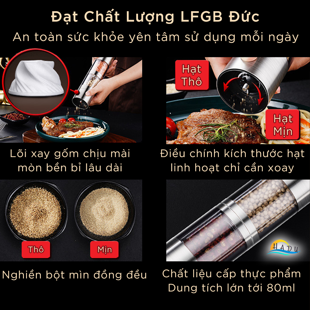 Xay Tiêu Cầm Tay Inox Kiểu Nhật Bản Hút Nam Châm Thông Minh Cao Cấp Đạt Chất Lượng LFGB Đức SSGP
