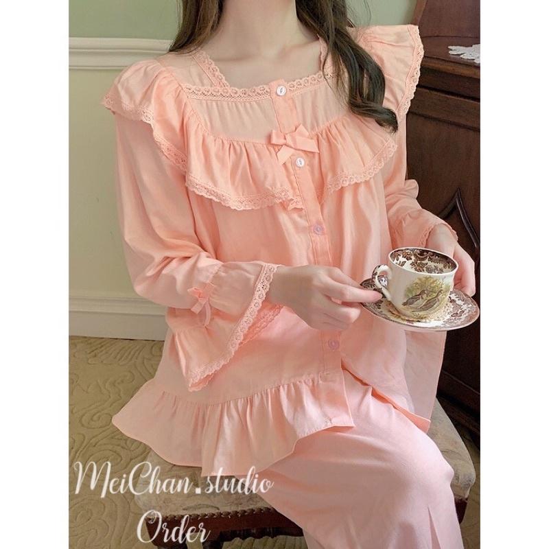 Set bộ mặc nhà tiểu thư phối nơ màu cực iu quảng châu
