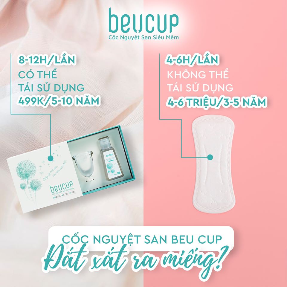 Bộ cốc nguyệt san BeU Cup chuẩn FDA Hoa Kỳ kèm gel vệ sinh cốc - xóa tan nỗi lo ngày &quot;đèn đỏ&quot;