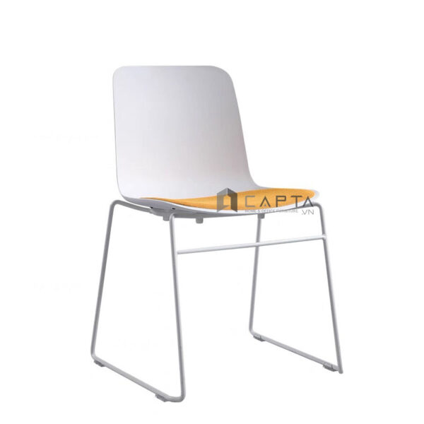 Bộ bàn tròn tiếp khách mặt đá 4 ghế thân nhựa có nệm xếp chồng nhập khẩu cho văn phòng công ty, showroom, spa HCM SL TULIP 2-08E3 / CC1552-P