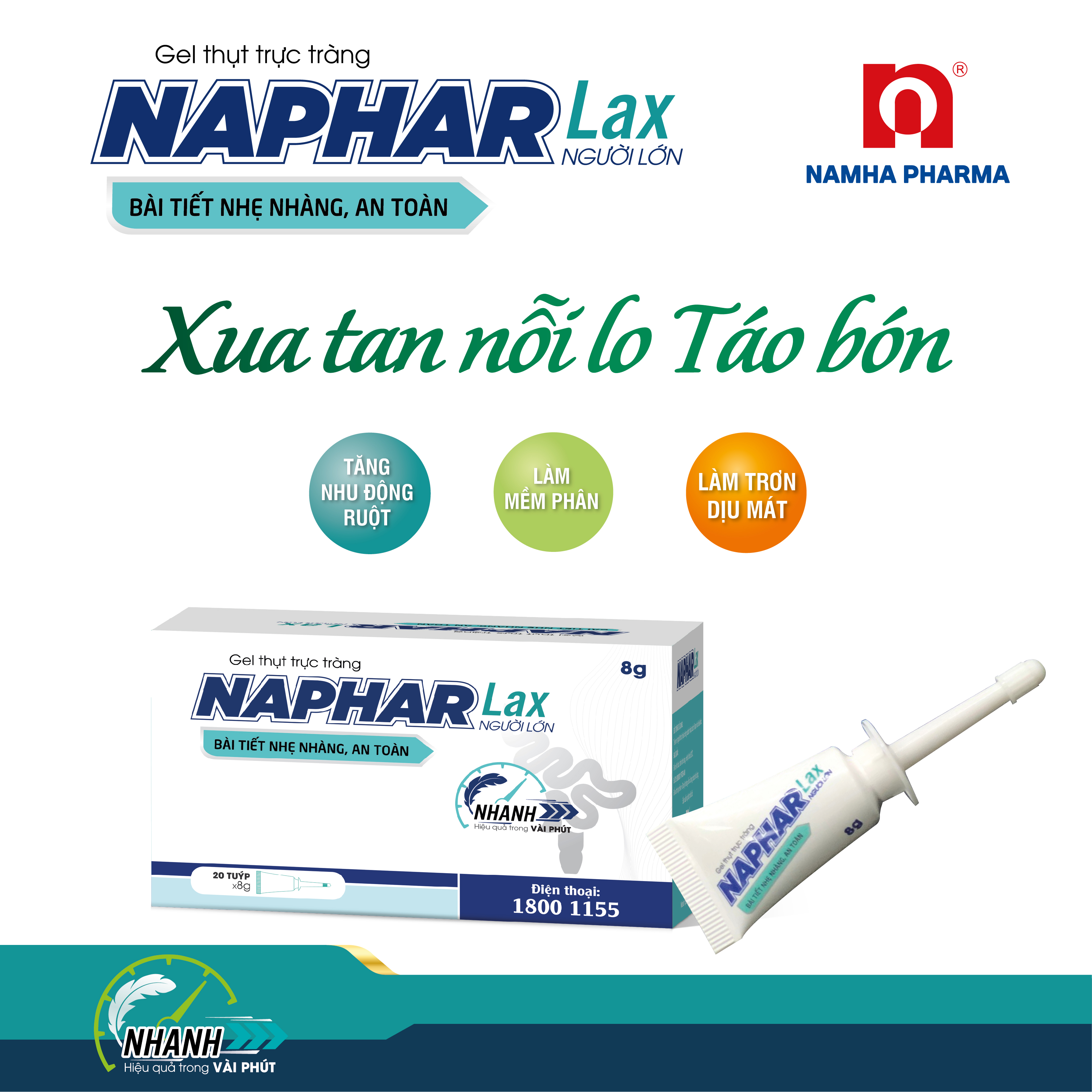 [HỘP 20 TUÝP] Gel thụt táo bón Naphar Lax Người lớn, Tuýp 8gr