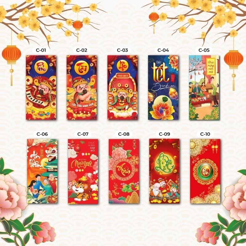 Combo 5 Bao Lì Xì Chúc Tết 2022 Hoạt Hình Màu Đỏ Thần Tài Đẹp Cute Dễ Thương Hình Con Cọp Giá Rẻ Chúc Tết Năm Mới