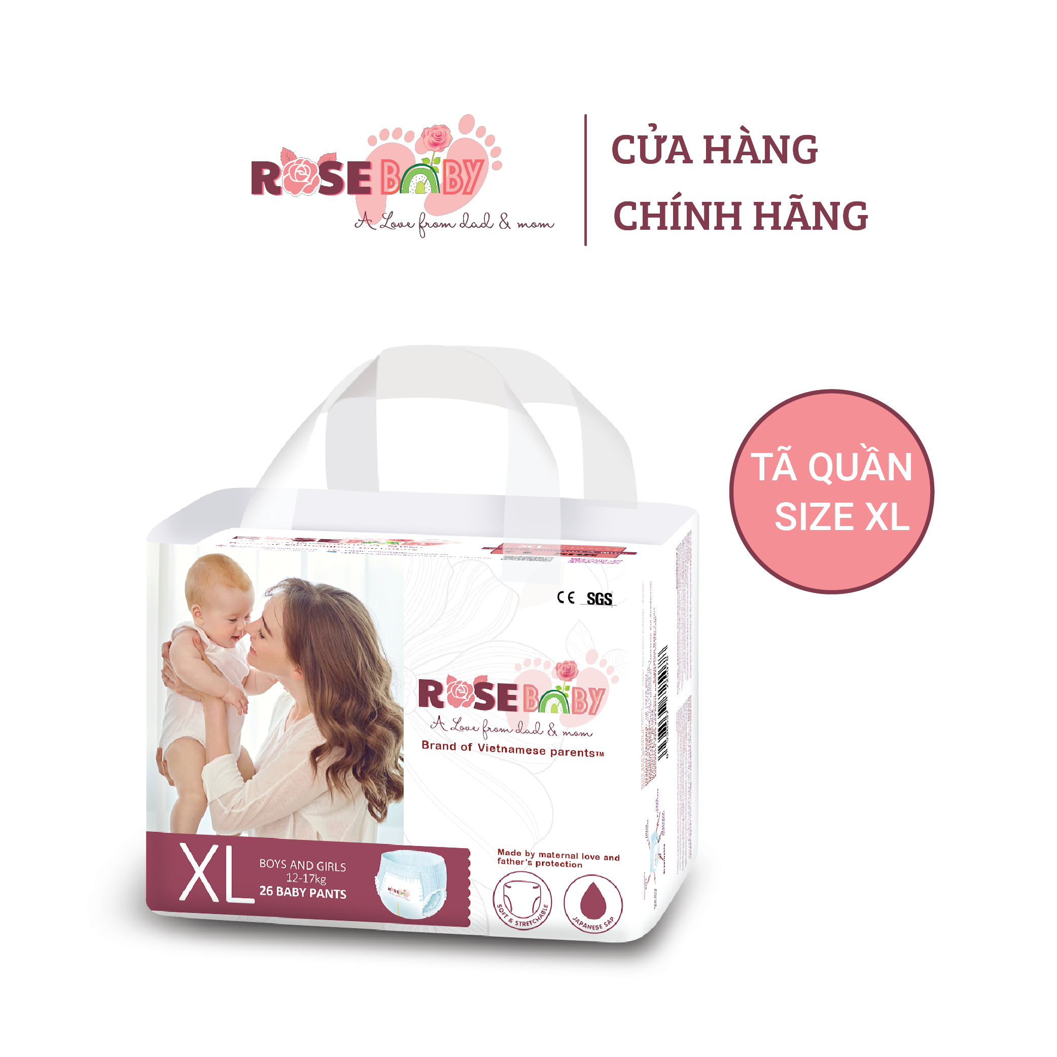 Bịch Bỉm Quần ROSE BABY Size XL (26 miếng)