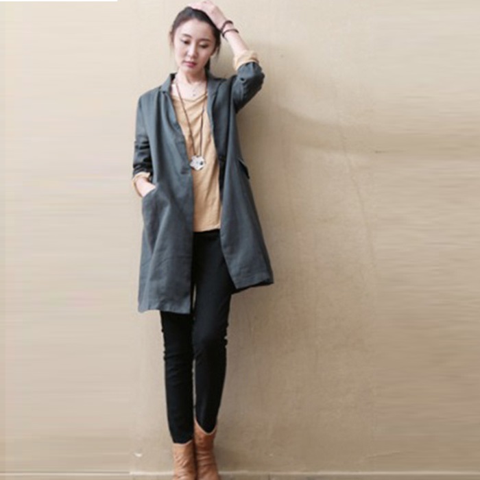 Áo vest blazer linen nữ dáng dài trẻ trung, thời trang thu đông - Xám