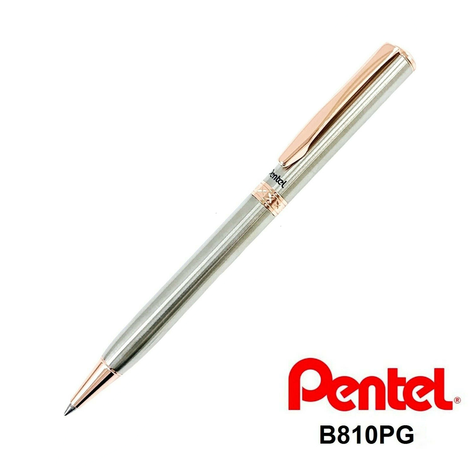 Bút Ký Cao Cấp Pentel B810-PG Ngòi 0.8mm Mực Xanh | Thiết Kế Nắp Vặn Thanh Lịch | Vỏ Bút Mạ Vàng | Nét Viết Trơn Mượt