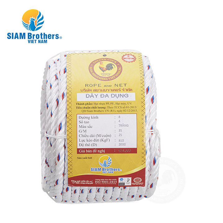 Dây buộc tàu PP siêu bền Siam Brothers - 4 tao/8mm - 25m