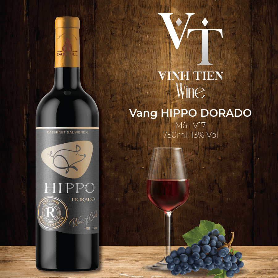 Rượu Vang Đỏ Hippo Dorado Nhập Khẩu Chile 13% vol - Chai 750ml.