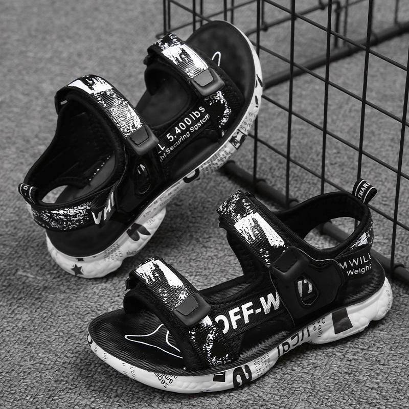 Mùa Hè 2023 Trẻ Em Giày Sandal Thời Trang Trẻ Em Sandalias Đế Mềm Giày Trẻ Em Chống Trơn Trượt Đi Biển Xăng Đan Bé Trai Cho Trẻ Em Color: Black gold Shoe Size: 32