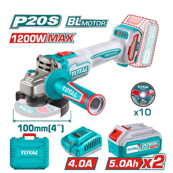 MÁY MÀI GÓC KHÔNG CHỔI THAN DÙNG PIN 20V 1200W TOTAL TAGLI2210032 - HÀNG CHÍNH HÃNG