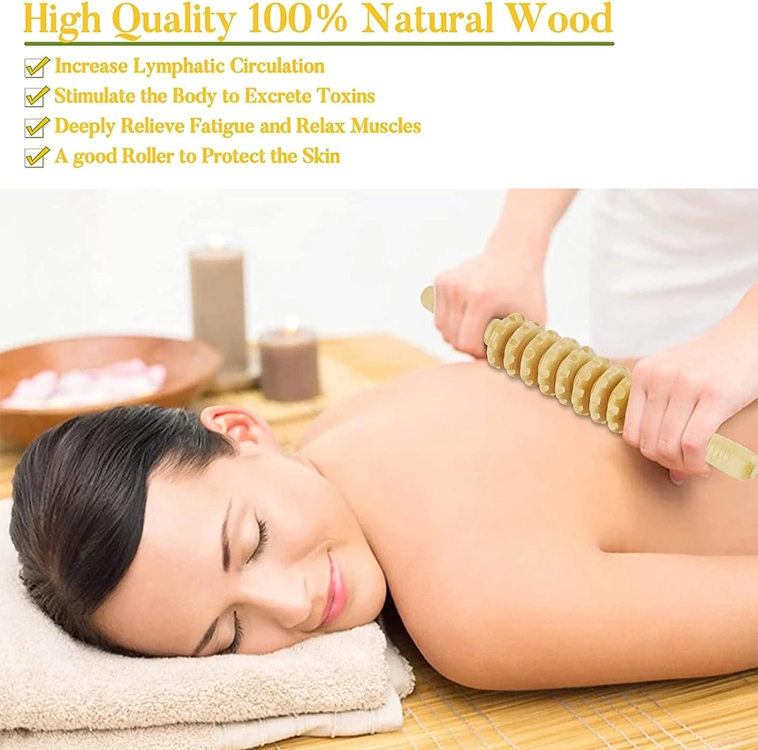 Con lăn massage cao cấp gỗ, con lăn massage lưng con lăn massage có tay cầm, thích hợp cho cổ, chân, lưng, toàn thân